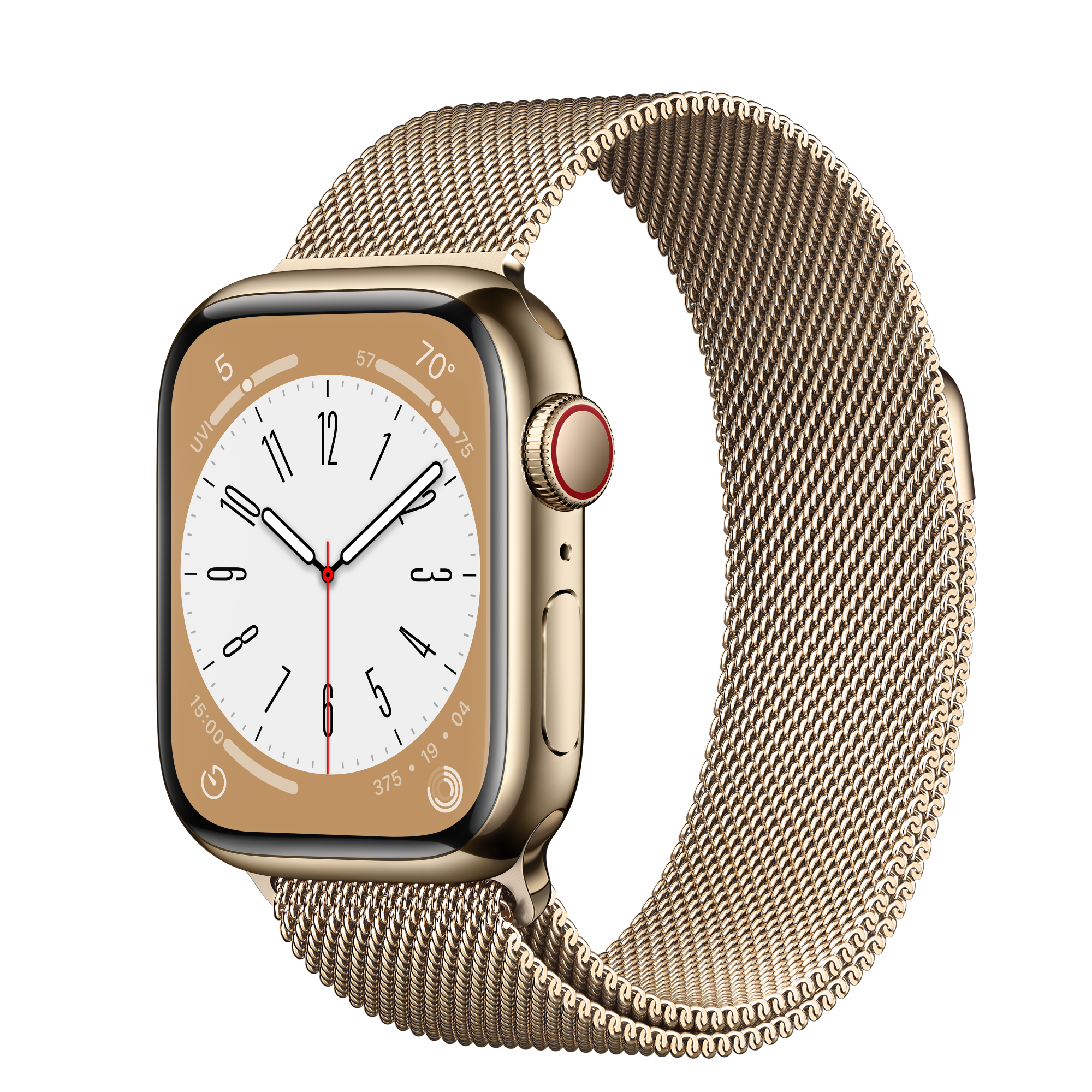 Stainless steel gold Apple Watch Series 8 with light silicone band