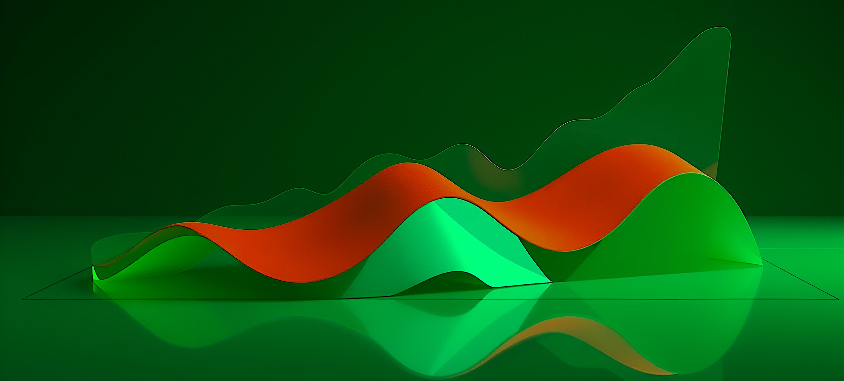 Layered green and orange curves illustrating revenue trends