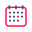 Red calendar outline, white dots for days in month, and red dot for selected day