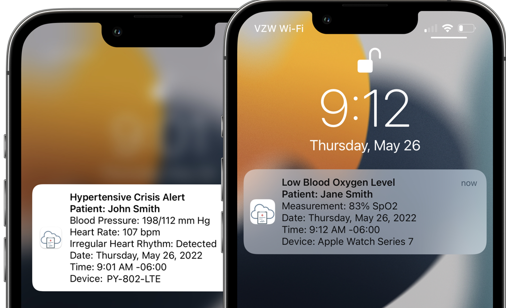 For any specific or all patients, receive custom alerts across SMS or Apple Push notifications