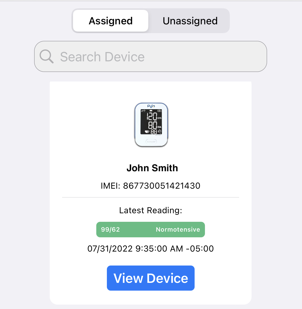 Screenshot showing assigned and unassigned devices