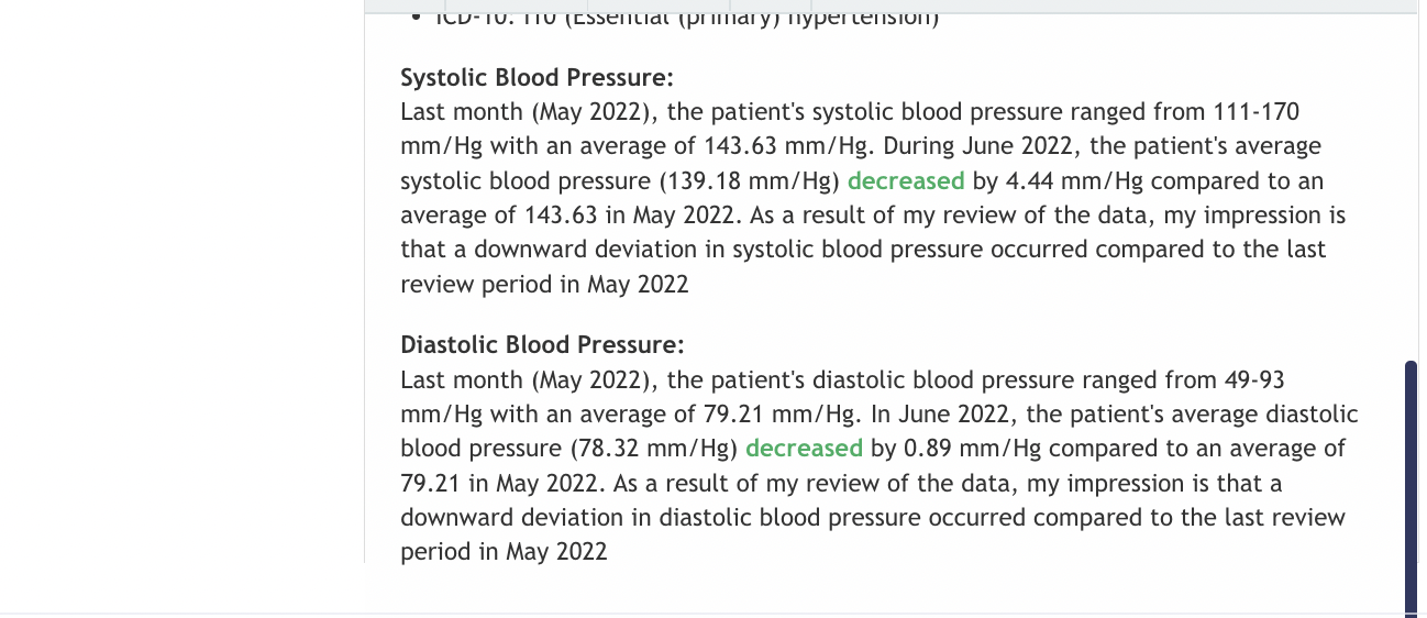 <strong>Auto-generated, fully editable</strong> clinical notes, created from each patient's actual uploaded measurements during the billing cycle save time and facilitate greater clinical accuracy