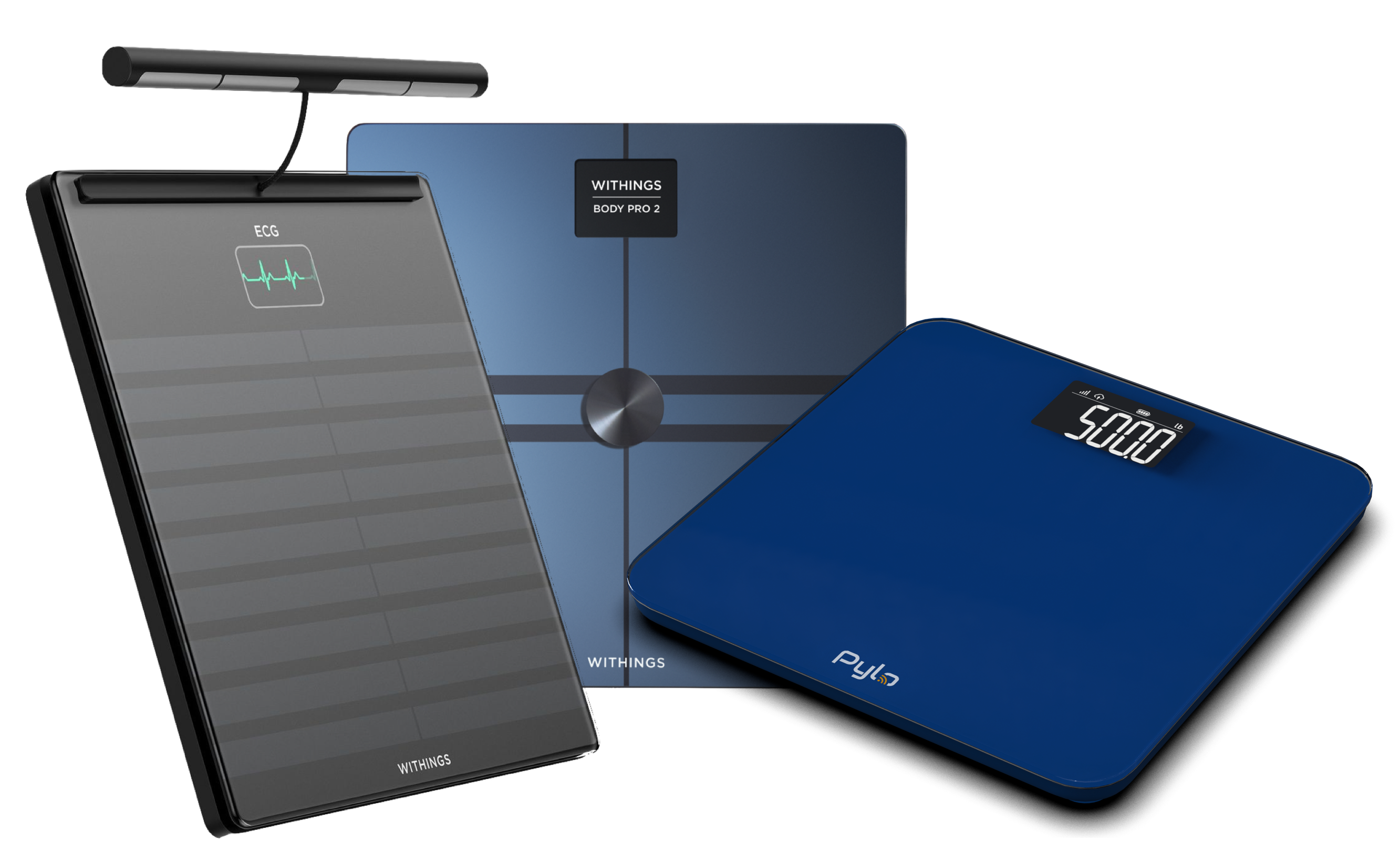 Weight Scales (2 Withings (Body Scan with 6-lead ECG and 4G cellular Body Pro 2) and 1 Pylo PY-200-LTE 4G weight scale)